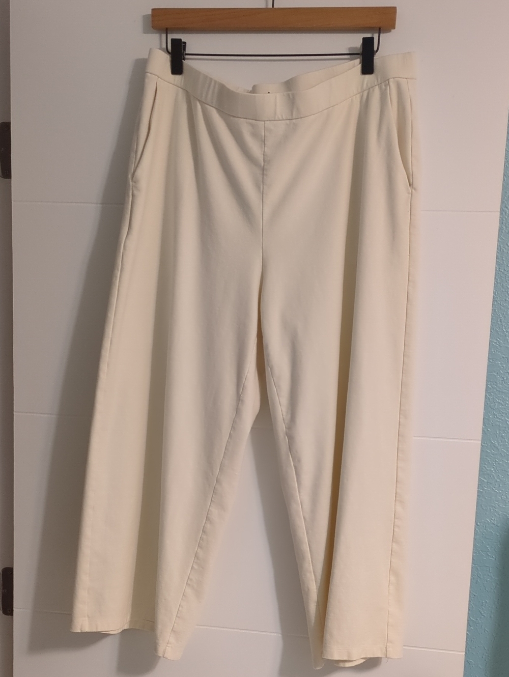Eileen Fisher Cream Wide-Leg Women’s Bamboo Stretch Pull On Ankle Pants XL